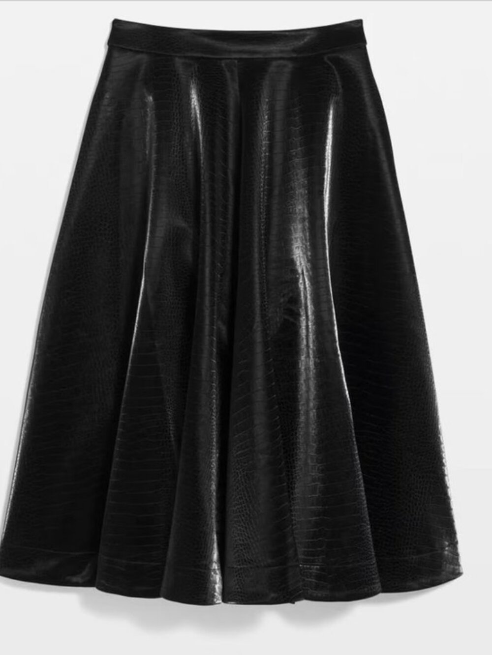 New WHBM Croc Faux leather Midi Skirt Black size 4 Edgy Texture Quiet Luxury